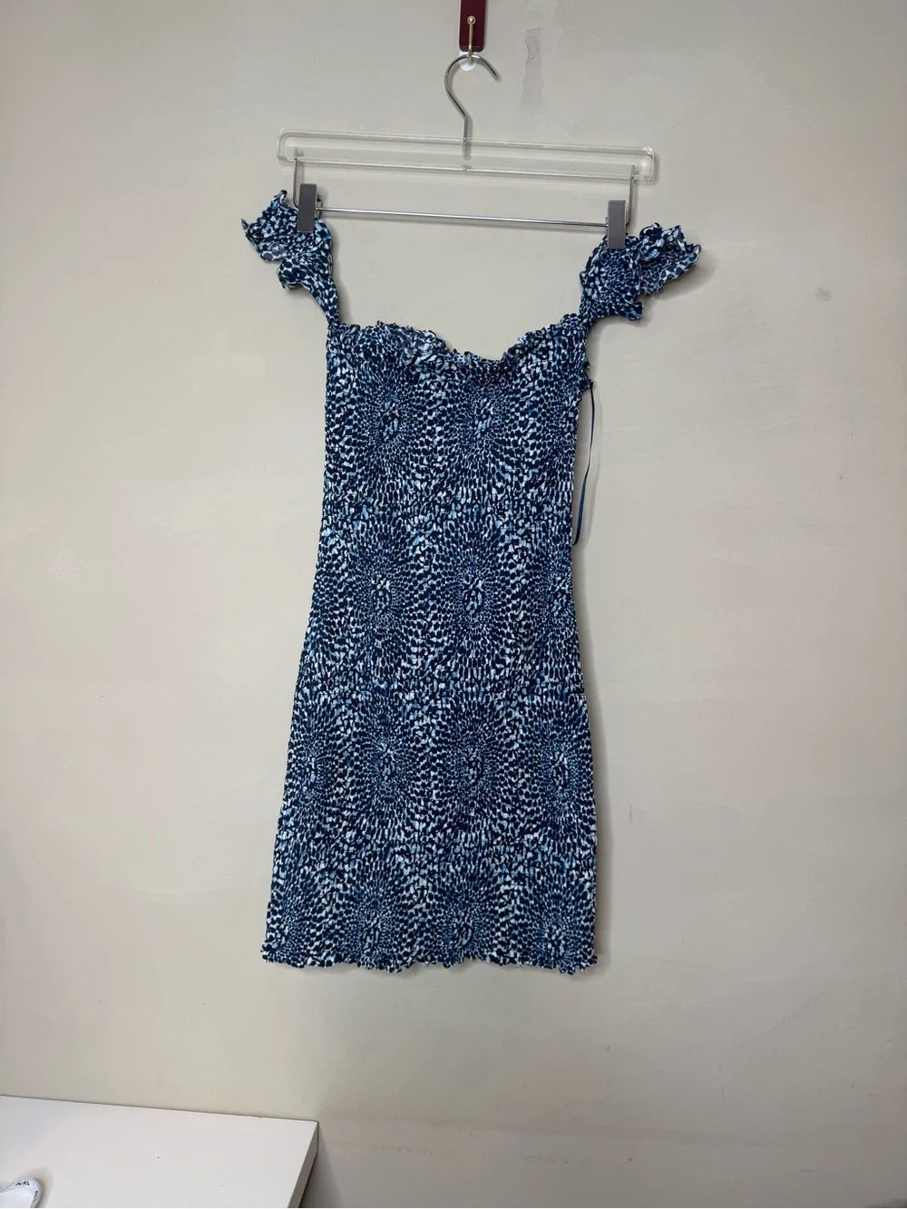 Free People Smocked Mini Dress Blue Print Cotton Size S/P